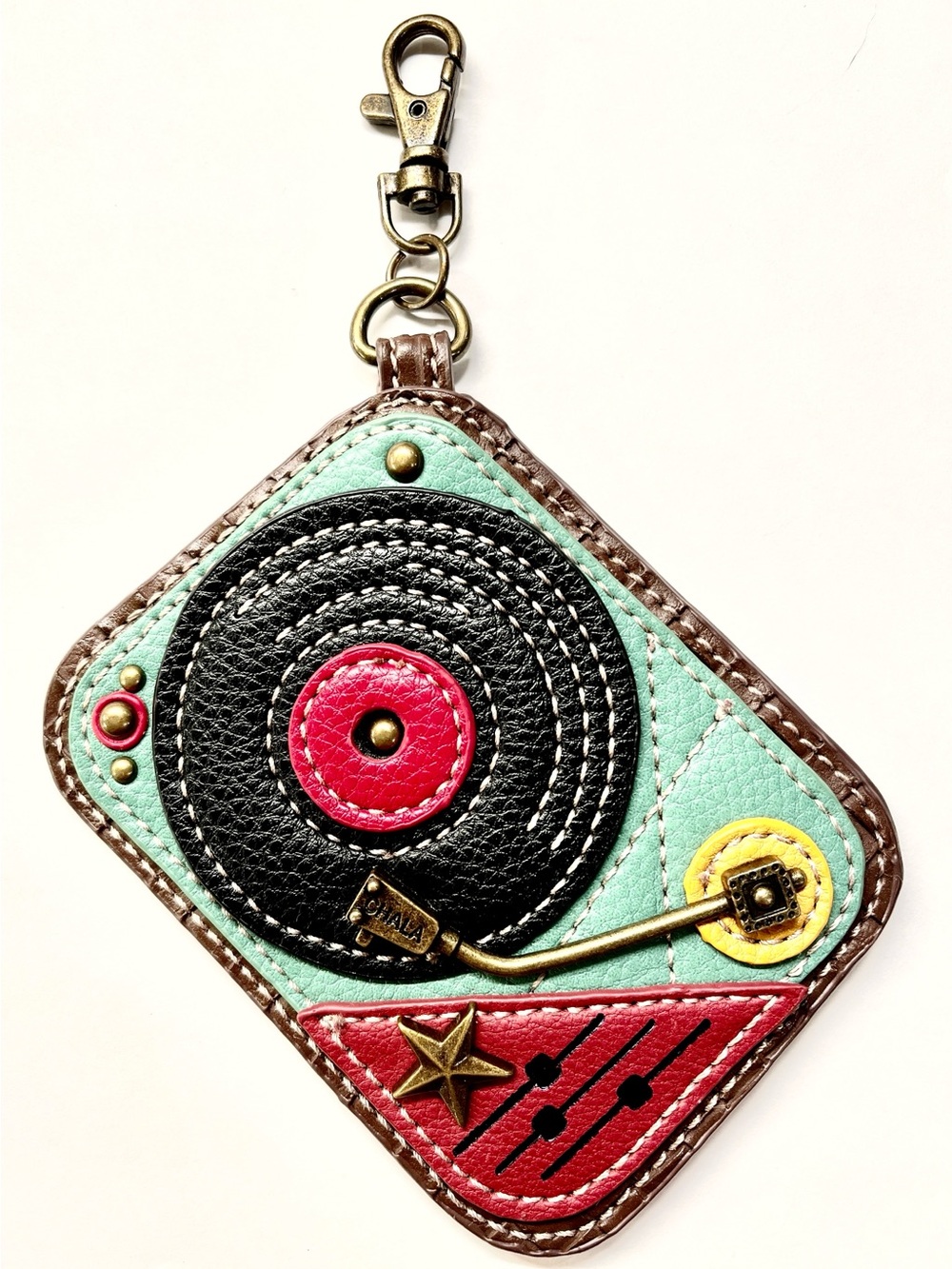 Chala Turntable Appliqué Key Fob Coin Purse Bag Charm EUC